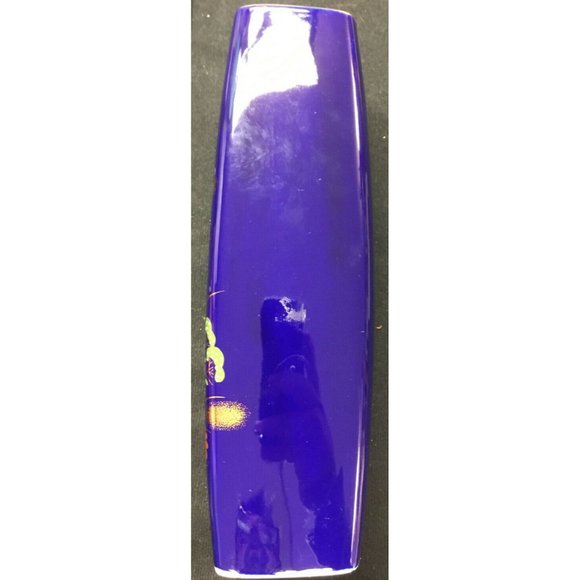 9½" Blue Vase with Gold White Blue and Orange Flowers - Picture 2 of 6